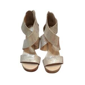 Diane Von Furstenberg gold strappy platform wedge‎ sandals size 6
